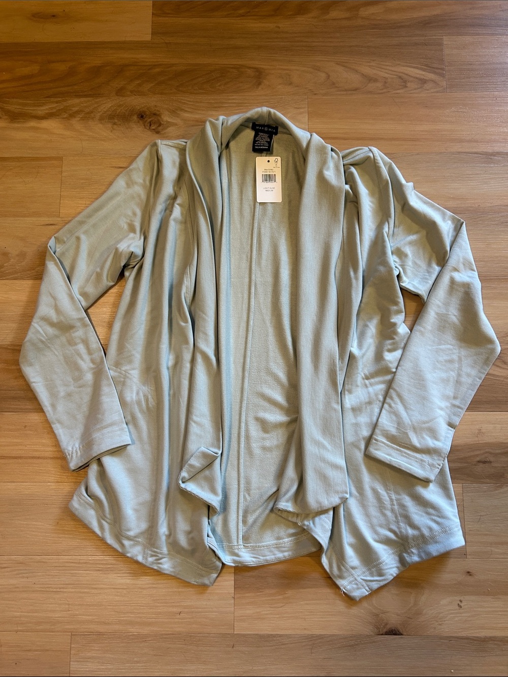 Max & Mia Light Olive Open-Front Draped Cardigan Sweater